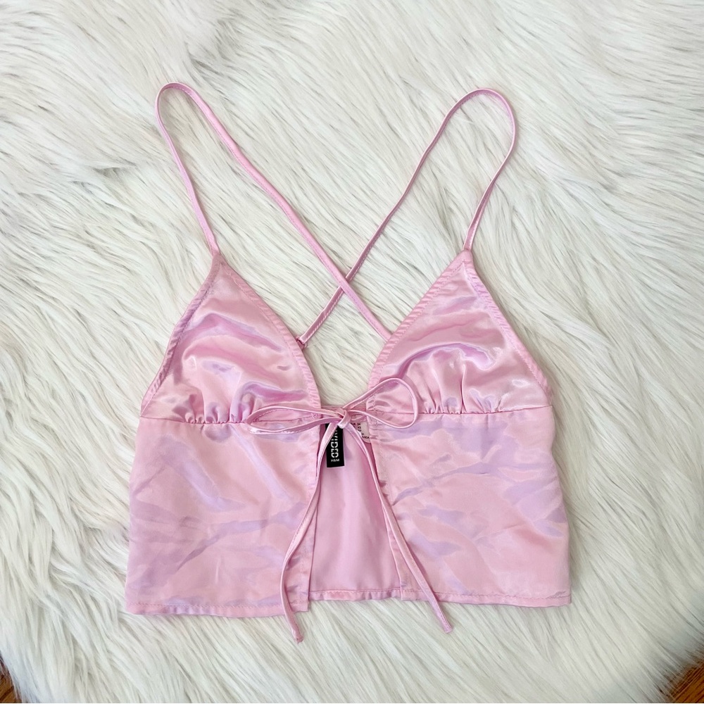 H&M pink tie front crop top 💗